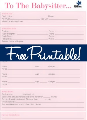 To the Babysitter ... (FREE Printable)