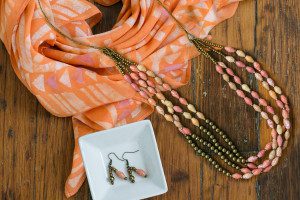 Beautiful jewelry is hand-crafted by our partners in Haiti, and scarves like the one above are hand-dyed in Uganda. (Special Mother’s Day Bundle in Tangerine $109, http://goex.org/tangerine-bundle.html