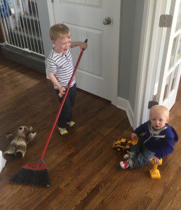 Sweeping up teddy bears and little brothers. Still counts!