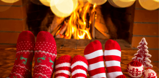 christmas socks by fire