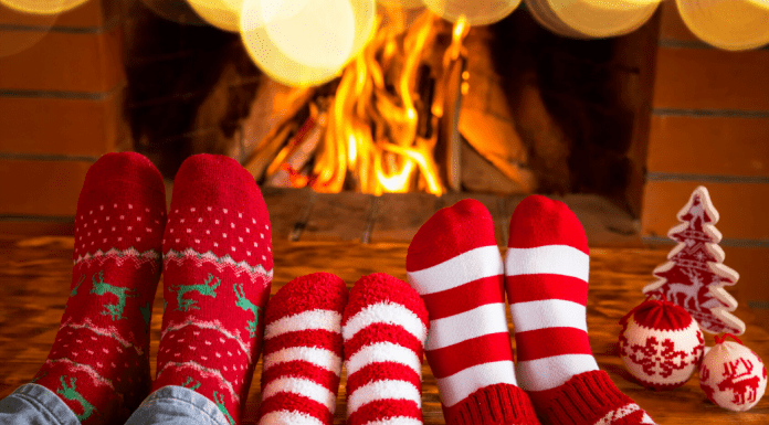 christmas socks by fire