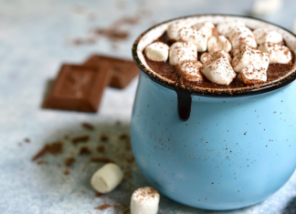 pic of mug full of hot chocolate topped with marshmellows