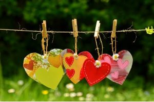 decorated hearts hanging on a clothesline
