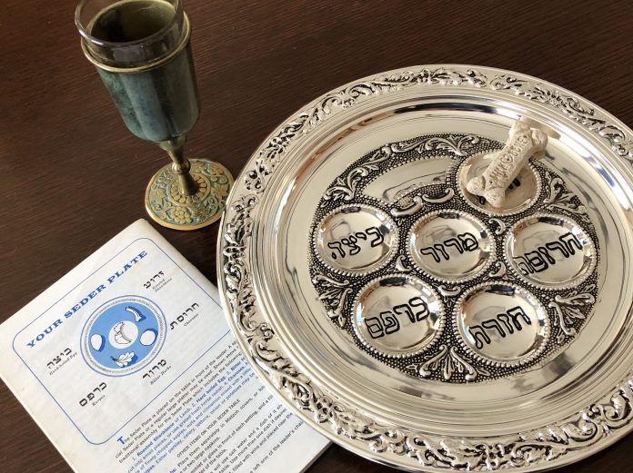 Seder plate with reading and glass