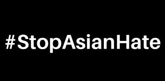 white text on a black background reading hashtag "Stop Asian Hate"