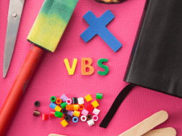 craft supplies with blue cross and VBS letters