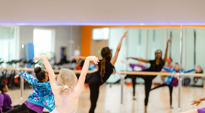 Young dancers in class in front of mirror
